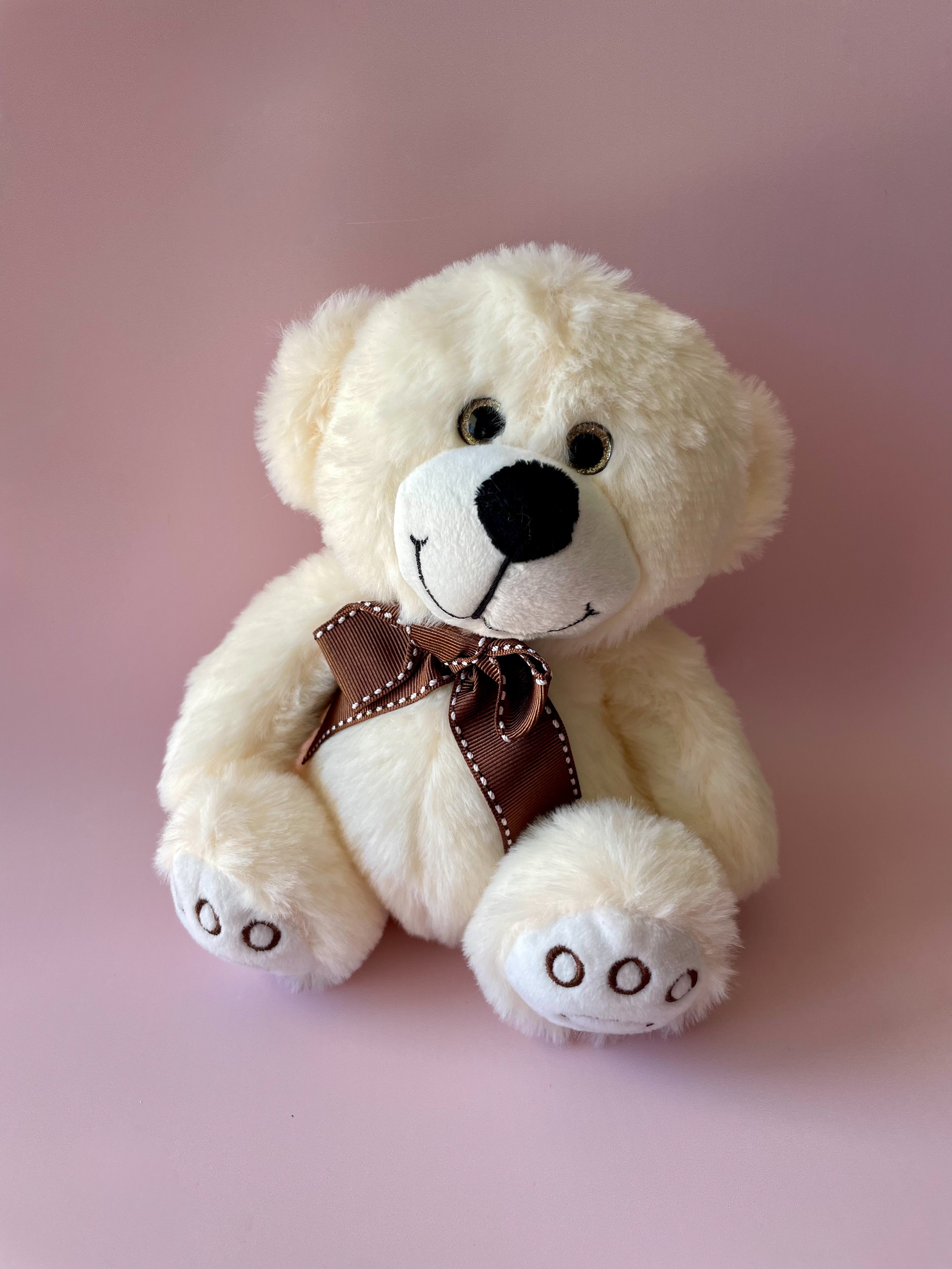 Soft Cream Bear With Brown Ribbon (19cm)