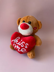 Soft Brown Teddy With Red Heart - Kiss Me (14cm)