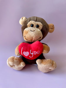 Soft Brown Monkey With Red Heart - I Love You (15cm)