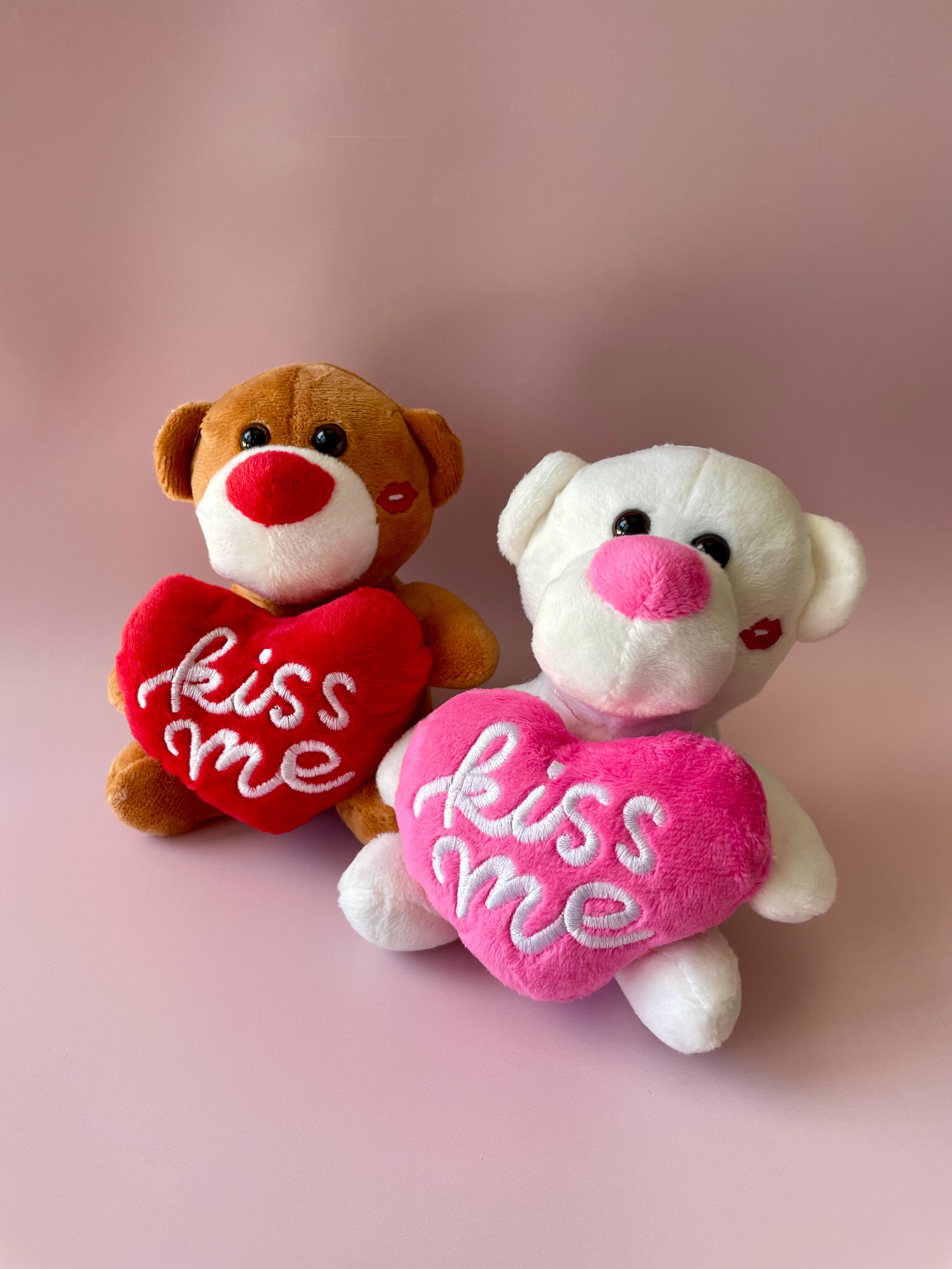 Soft White Teddy With Pink Heart - Kiss Me (14cm)
